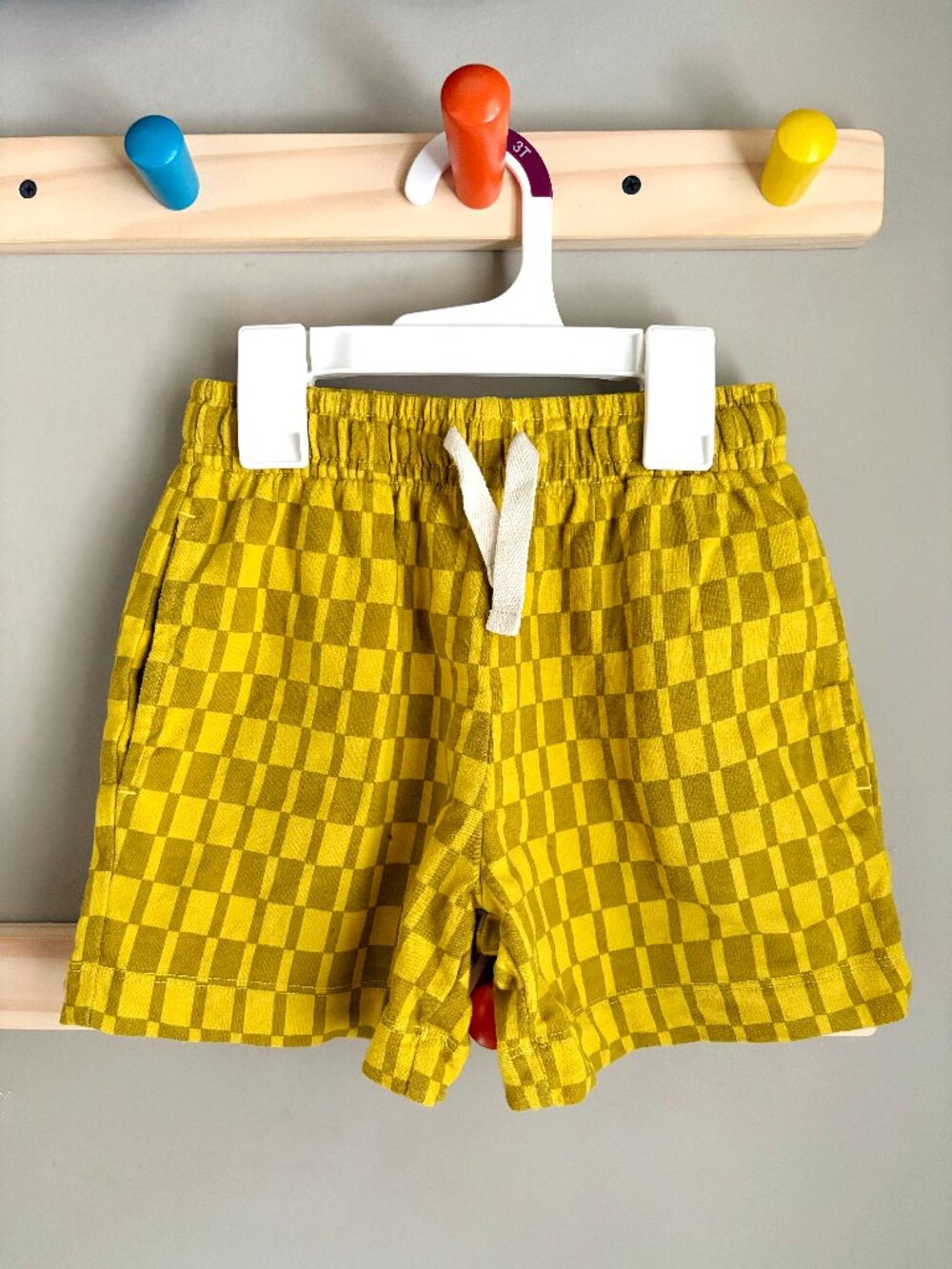 Hanna Andersson Mod Check Yellow French Terry Shorts w/ Pockets